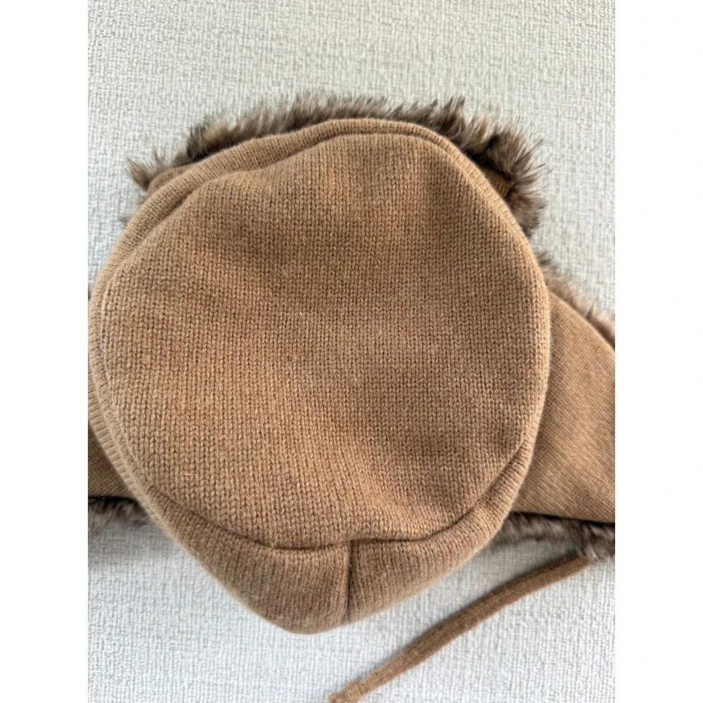 J Crew Wool Blend Faux Fur Lined Flap Trapper Winter Hat Tan Brown Gorpecore